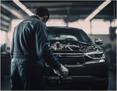 senior male mechanical engineering working on vehicle in car service. Repair specialist, technical maintenance. Small business owner. Generative AI